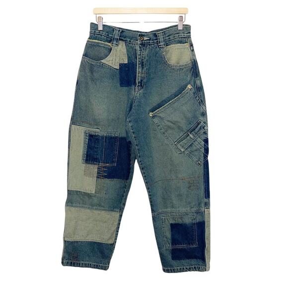 VTG TRUST Asymmetrical Patchwork Distressed Frayed Hem Unique Jeans SZ 32/32 Men